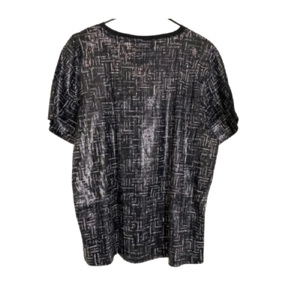 DKNY Black Sequin Short Sleeve Top With Crew Neck - Size XL - Picture 3 of 8